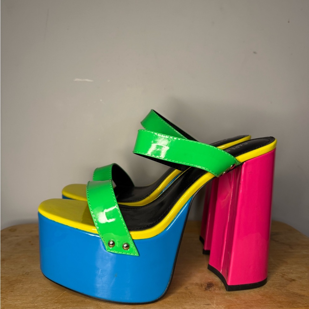 Cape Robbin Neon Colored Double Strap Platform Mule Heels Women’s Size 9 NEW